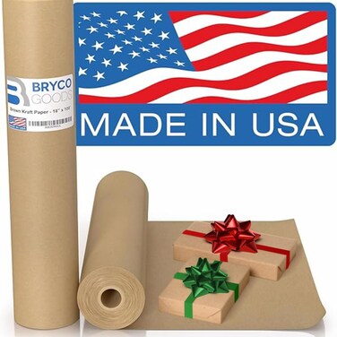 Bryco Goods 18" x 1,200" Brown Kraft Packing Paper - Versatile for Different Arts and Crafts Projects - Pin Up Your Work Or School Notes - Create Vision Board for Your Bedroom - Everything in A Roll