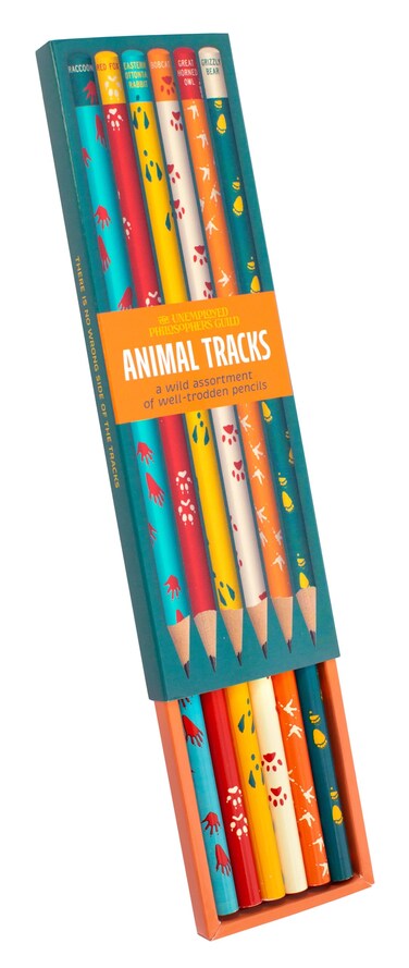 The Unemployed Philosophers Guild Animal Tracks Pencil Set - Box Wooden Paint-Dipped Unsharpened #2 Lead Pencils, Set of 6 Unique Designs