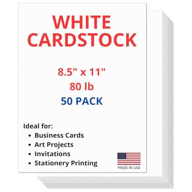 50 Sheets of Heavyweight White Cardstock Ideal for Business Cards, Art Projects, Invitations, and Stationery Printing   80 lb Weight   8.5 x 11 inches   Thick Cover Stock (216 gsm)