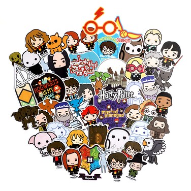 Conquest Journals Harry Potter Chibi Vinyl Decal Stickers, Set of Unique Sticker Decals, 5 Holograms, Waterproof, UV &amp; Scratch Resistant, Great for Gadgets, Officially Licensed (White Vinyl, 60-Pack)