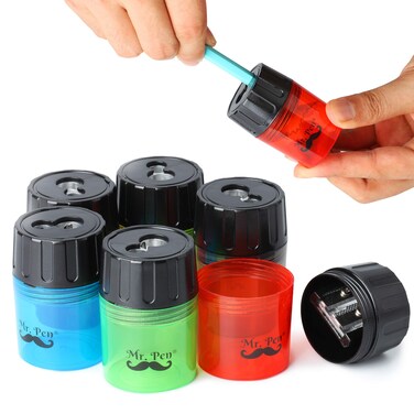 Mr. Pen- Handheld Manual Pencil Sharpener with 2 Sharpening Holes and Screw-On Lid, Pack of 6, Pencil Sharpeners, Colored Pencil Sharpener, Manual Pencil Sharpener, Pencil Sharpener Manual, Sharpeners