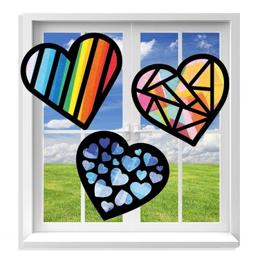 VHALE Suncatchers Craft 3 Sets (9 Cutouts) w Tissue Papers Stained Glass Effect Paper Sun Catcher Kit, Window Art, Classroom Crafts, Creative Art Projects, Kids Party Favors (Valentine Heart)