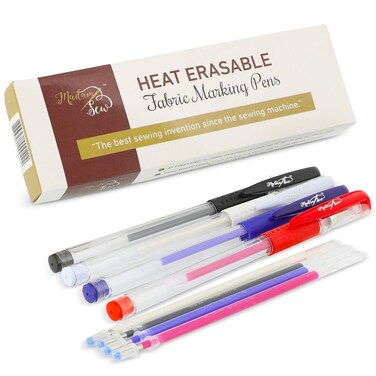 Madam Sew Heat Erasable Fabric Marking Pens for Sewing and Quilting   Fabric Markers for Sewing, Embroidery, Dressmaking with 4 Pens + 4 Refills   No Ghost Lines, Disappearing Ink for Precise Marking