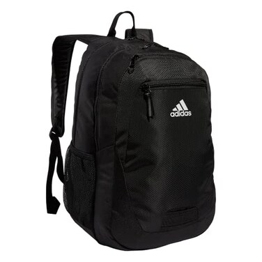 adidas Foundation Backpack (38L) Durable Large Athletic Student Laptop Book Bag for Boys/Girls, Black/White, One Size