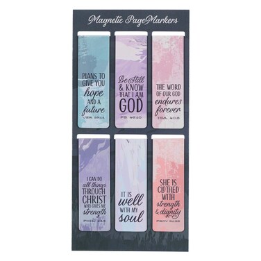 Christian Art Gifts Set of 6 Beloved Scripture Favorites with Abstract Scenic Bookmark Rectangular Folded Magnetic Pastel Design Inspirational Magnetic Bible Verse Bookmark, Size Small 2.3" x 0.8