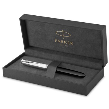 Parker 51 Fountain Pen   Black Barrel with Chrome Trim   Fine Nib with Black Ink Cartridge   Gift Box