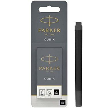 Parker QUINK Long Fountain Pen Ink Refill Cartridges, Black, 5 Count