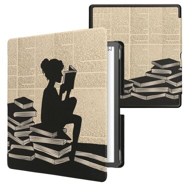 kwmobile Case Compatible with Amazon Kindle Scribe (2022/2024) Case - eReader Cover - Girl and Books Black/Beige