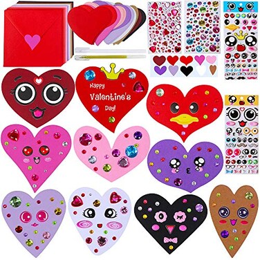 Winlyn 50 Sets DIY Paper Heart Cards and Envelopes Stickers 10 Styles of Blank Die-cut Heart Cardstock Note Cards with Assorted Hearts Stickers for Mother's Day Valentine's Day Greeting Love Gift