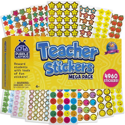 PURPLE LADYBUG Teacher Stickers for Students with 4960 Reward Stickers for Kids Classroom Supplies, Teacher Must Haves &amp; School Stickers - Small Stickers for Kids Reward Chart, Teacher Supplies