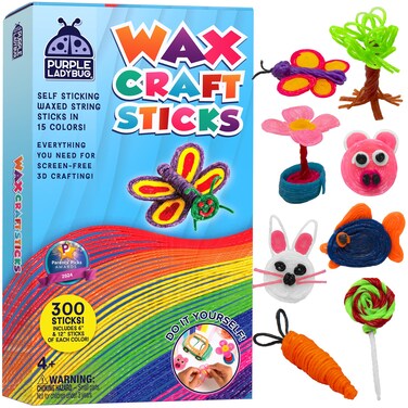 PURPLE LADYBUG Bendable Wax Craft Sticks for Kids: 15 Colors, 2 Lengths - 6&amp;12 Inches, 150 of Each - Road Trip Activities for Kids, Restaurant Air Plane Car Travel Toys for Toddlers Easter Gift