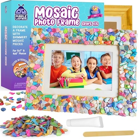 PURPLE LADYBUG Mosaic Photo Frame Craft Kit - Girls Valentines Gifts, DIY Arts &amp; Crafts for Girls 8-12, Girls Birthday Gift, Kids Easter Gifts, Teen Gifts for Ages 6-12