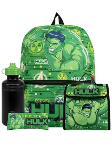 Marvel Comics Backpack Set   Hulk Backpack And Lunch Bag Set   Boys School Bag Set   One Size Green