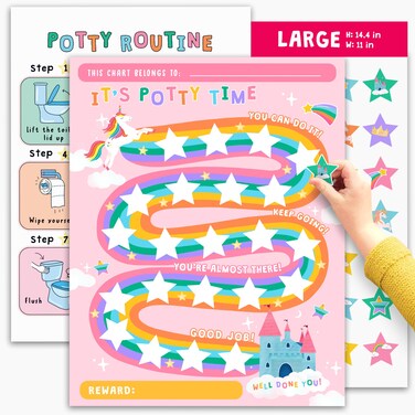 Potty Training Reward Chart for Kids - Unicorns &amp; Castles x 10 pcs - Potty Training Chart for Girls - Routine Calendar - Sticker Board - Train to Poop - Toddler Schedule Chart by Central 23