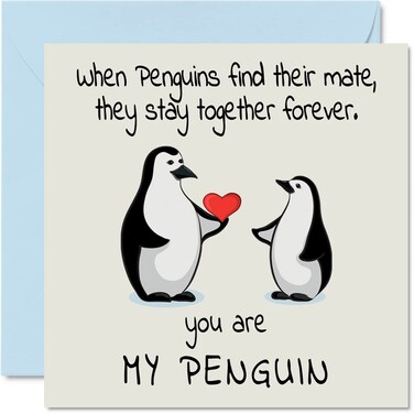Romantic Valentine's Day Card - "You Are My Penguin" - Cute Greeting Card for Wife/Husband, Boyfriend/Girlfriend, Partner, or Fiance - For Anniversary, Wedding or Birthday - 5.7" x 5.7" w/ Envelope