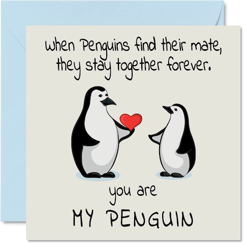 Romantic Valentine&#39;s Day Card - &quot;You Are My Penguin&quot; - Cute Greeting Card for Wife/Husband, Boyfriend/Girlfriend, Partner, or Fiance - For Anniversary, Wedding or Birthday - 5.7&quot; x 5.7&quot; w/ Envelope