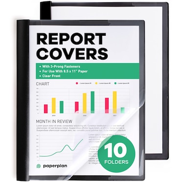 Report Covers - (Set of 10), 8.5 x 11 Letter Size, Clear Front Folders with 3-Prong Fasteners - Ideal for Presentations, Resumes &amp; Keeping Your Documents Neat and Professional
