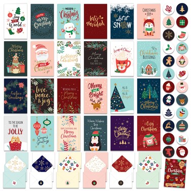 Decorably Special Season Cards with Envelopes &amp; Stickers - 24 Pack Foiled &amp; Glittery Assorted Christmas Cards with Envelopes, Printed Message Inside 6x4in Christmas Cards Variety Pack, Holiday Cards