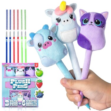 BUNMO Cute Pens for Girls - Cute Gel Pens w/Soft Grip &amp; 6 Refills Included - Gifts for Tween Girls - Designed for Squeezing - Fun Pens for Kids - Pens for Teens - Plush 3 Pack.