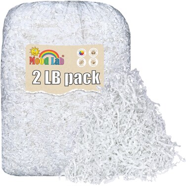 Mood Lab Crinkle Cut Paper Shred Filler - 2 LB White - Shredded Cut Paper for Basket Filling - Gift Box Kraft Wrapping Paper
