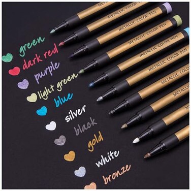 Dyvicl Metallic Marker Pens - Set of 10 Medium Point Metallic Markers for Rock Painting, Black Paper, Card Making, Scrapbooking Crafts, DIY Photo Album