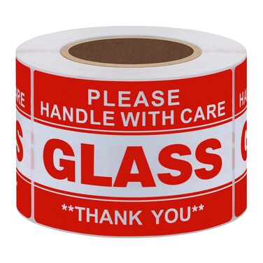 HYBSK 2x3 inch Handle with Care Thank You Glass Stickers Adhesive Label 300 Per Roll (2x3 inch)
