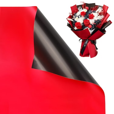 CCINEE 20 Sheets Double Sided Flower Wrapping Paper Waterproof Fresh Flower Packing Material Florist Bouquet Supplies DIY Craft Gift Packing, Red+Black