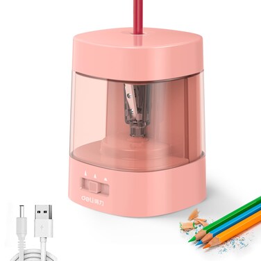 Deli Electric Pencil Sharpener, Automatic Pencil Sharpeners for No.2 Pencils Colored Pencils, USB &amp; Battery Operated Pencil Sharpener for Kids, School, Home, Office, Classroom, Pink