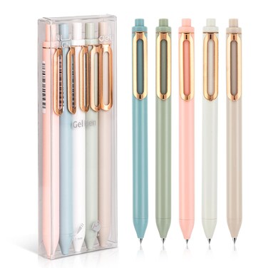 NUSIGN Gel Pens, 5 Pcs 0.5mm Retractable Quick Dry Black Ink Fine Point Rolling Ball Gel Pen, Smooth Writing No Bleed for Journaling Note Taking, Home School Office Supplies