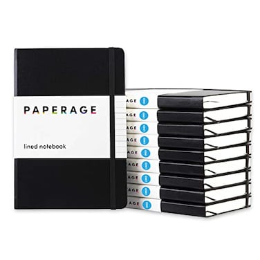 PAPERAGE Lined Journal Notebooks, 10 Pack, (Black), 160 Pages, Medium 5.6 inches x 8 inches - 100 GSM Thick Paper, Hardcover