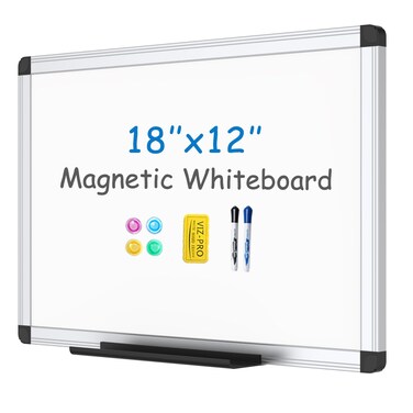 VIZ-PRO Magnetic Whiteboard/Dry Erase Board, 18 X 12 Inches, Includes 1 Eraser &amp; 2 Markers &amp; 4 Magnets