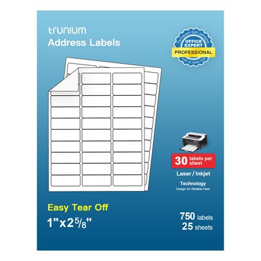 Shipping Address Labels, 1" x 2-5/8" Address Labels for Laser &amp; Inkjet Printers, Mailing Labels for 5160, 5260, 8160, Strong Adhesive for FBA Label, Easy to Peel (25 Sheets, 750 Labels)