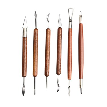 S &amp; E TEACHER'S EDITION 6 Pcs Pottery &amp; Clay Sculpting Tools, Double-Sided, Smooth Wooden Handles.