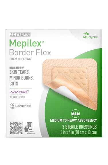 Mepilex Border Flex 4 x 4 in (10 x 10 cm) Hospital Grade Dressings for Skin Tears, Minor Burns and Cuts Waterproof Adhesion for Up to 7-Day Use
