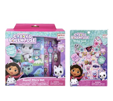 Rainbow Studios Gabby's Dollhouse Secret Diary &amp; Sticker Book Play TSet - Diary with Lock &amp; Key, Pen, Stamper, Ink Pad, 2 Sticker Sheets, Bonus Sticker Book with Over 300 Stickers Toy