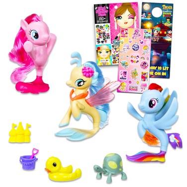 My Little Pony Seapony Toys Collection Set - 10 Pc Bundle with 3 My Little Pony Mermaid Seapony Figures, 5 Accessories, Stickers, More   My Little Pony Toys for Girls