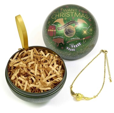 Harry Potter Official All I want for Christmas Christmas Holiday Ornament with Golden Snitch Bracelet Inside
