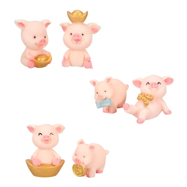 LIOOBO Pig Sculpture Pack of 6 Cartoon Pig Figurines Resin Pig Sculpture Pig Statue for Car Party Decoration Home Cute Resin Pig