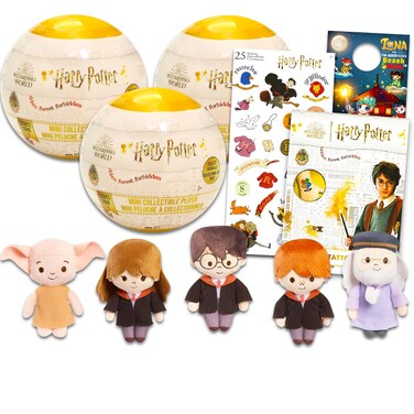 Harry Potter Blind Bag Plushie Party Favor 3 Pack - Bundle with 3 Harry Potter Plush Mystery Figures Plus Stickers, More   Harry Potter Mystery Toys for Kids