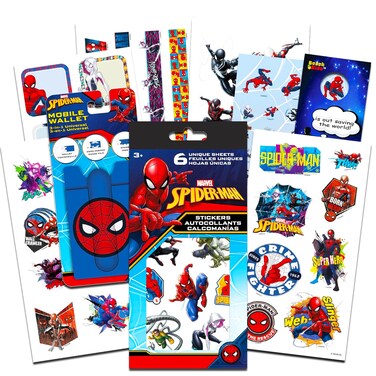 Marvel Spiderman Sticker Pack for Boys, Kids - Spiderman Party Favors Bundle with 6 Spiderman Sticker Sheets for Kids Birthday Party Goodie Bags, Crafts, More   Spiderman Party Supplies Set
