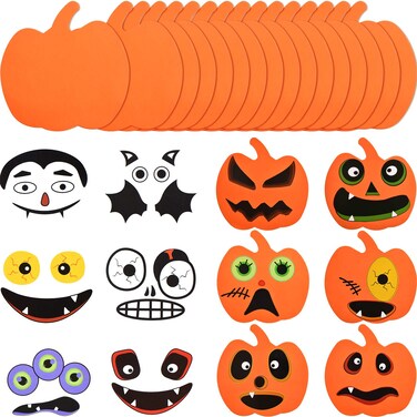 Outus 32 Pieces Halloween Foam Pumpkin Craft Set and Pumpkin Stickers Craft Stickers for Halloween Kids Craft Party Decorations