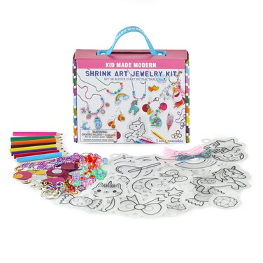 Kid Made Modern - Jewelry Making Kit - Shrink Art Charms - 180 Pieces Set - DIY Kids Crafts - Bulk Craft Set - Create Your Own Art - Includes Art &amp; Jewelry Charm Supplies - Ages 6+