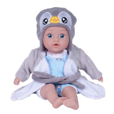 ADORA Bath Time Baby Tots Collection, 8.5" Baby Doll and Clothes Set, Made with Fresh Powder Scent, Machine Washable and Exclusive QuickDri Vinyl Body, Birthday Gift for Ages 1+ - Penguin
