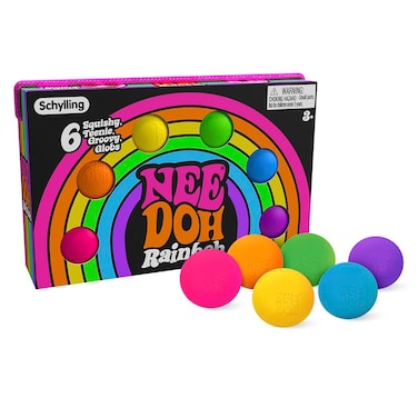 Schylling NeeDoh Rainboh Teenie - Sensory Squeeze Toy - Contains 6 Mini Groovy Globs - 1.5" Wide - Multicolored