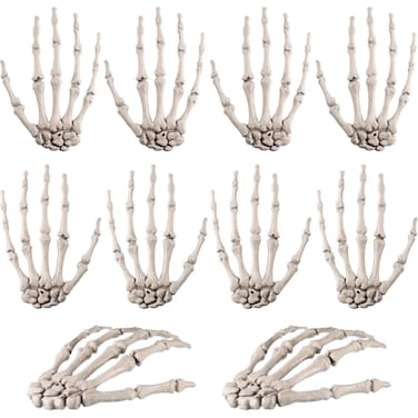 Tatuo 10 Pieces Halloween Skeleton Hands Plastic Human Hand Bone Decoration Zombie Party Terror Scary Prank Props for Party Favor