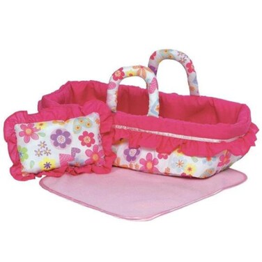 Adora Baby Doll Bed, Snuggle Doll Accesories Includes Soft Bed with Handles, Pink Blanket and Floral Pillow, Machine Washable, Gift for Ages 2+