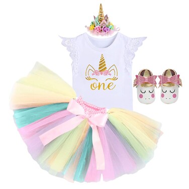 HIHCBF Baby Girls Princess First Birthday Cake Smash Unicorn Outfits Romper Rainbow Tutu Skirt Unicorn Headband Shoes