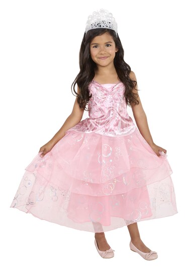 Wicked Glinda Dress for Girls Premium Official Costume Pink Bubble Dress &amp; Shiny Tiara, with Holographic Sequin Details that Provide Shimmer and Shine! [Amazon Exclusive]