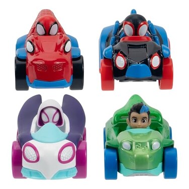 MARVEL Spidey and His Amazing Friends Amazing Metals 4 Pack - Four 3-Inch Die-Cast Dino-Webs Vehicles with Built-in-Characters