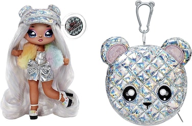 Na Na Na Surprise Glam Series Ari Prism Fashion Doll &amp; Metallic Teddy Bear Purse, Cute Hat, Prismatic Silver Dress Outfit &amp; Accessories, 2-in-1 Gift for Kids, Toy for Girls &amp; Boys Ages 5 6 7 8+ Years